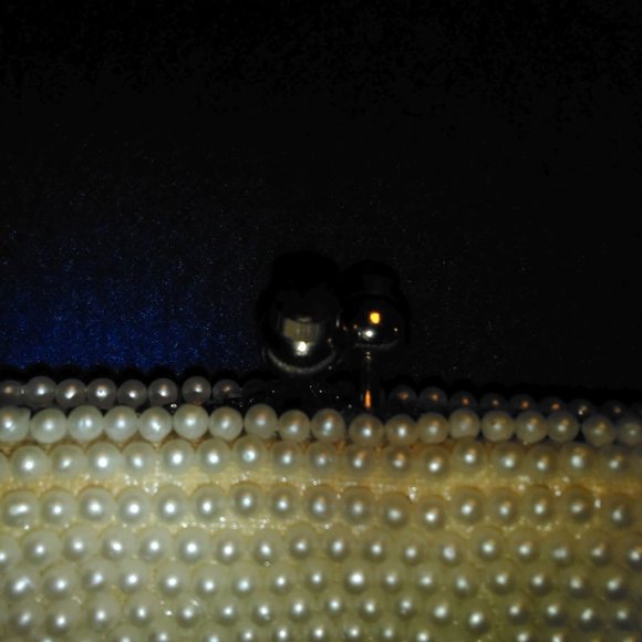 Japanese Faux Pearl Beaded Pinkish Beige Satin Lined Snap Clutch Evening Purse - Picture 14 of 17